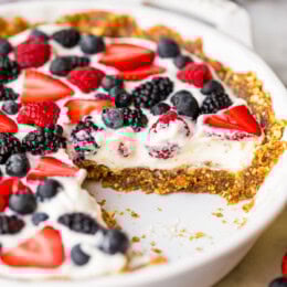 Yogurt Pie with Date Nut Crust and fresh berries
